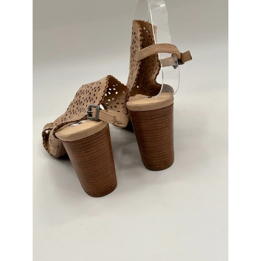 Not Rated‎ Laser Cut Block Heel Sandals Size 10 Nude Boho Festival Shoes